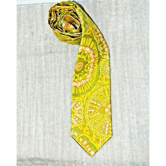 Muse ‎ Necktie  Neck Tie Yellow Green Psychedelic Print - Picture 1 of 5
